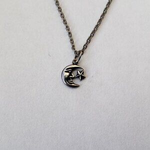 Minimalist Moon and Star Necklace 18" Chain Sterling Silver